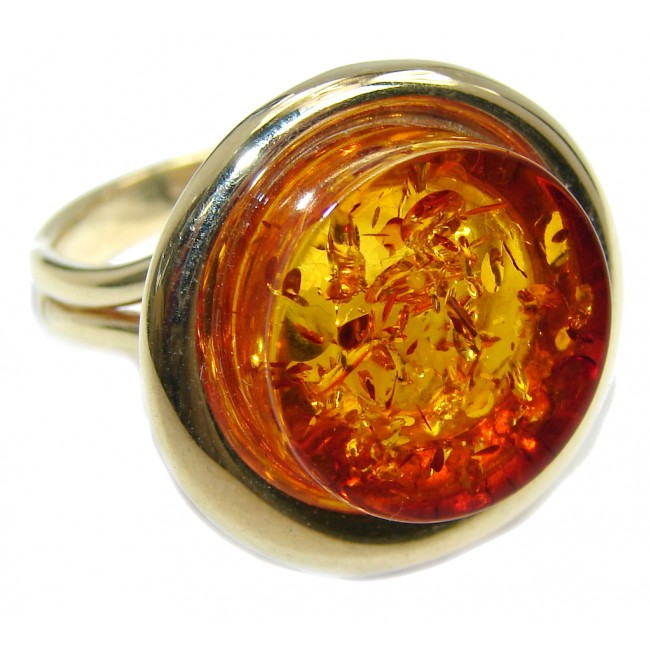Chunky Genuine Polish Amber Gold plated Sterling Silver Ring s. 8 1/2