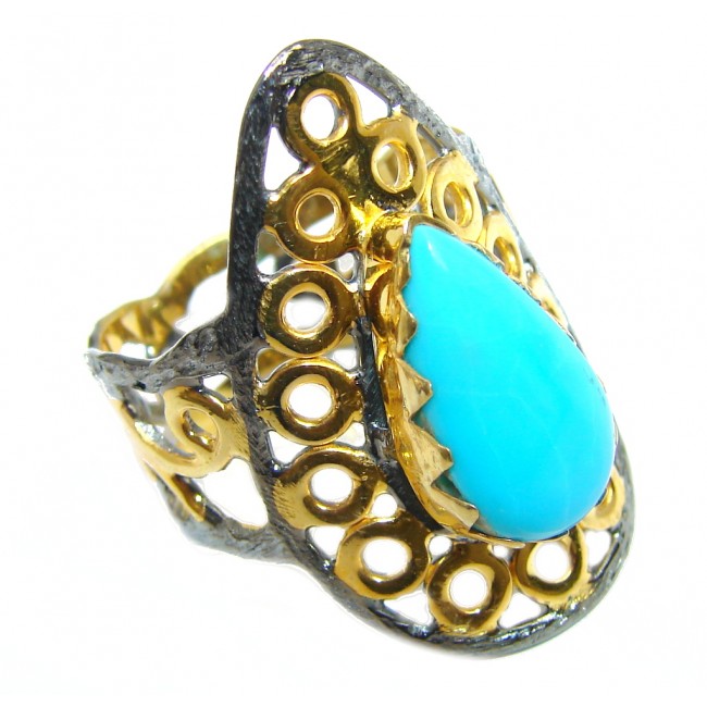 Sleeping Beauty Blue Turquoise Gold Rhodium Plated Sterling Silver Ring s. 9