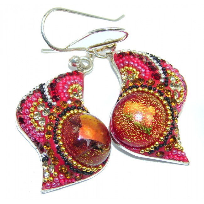 Fiesta Time Red Mexico Made Crystals Sterling Silver earrings