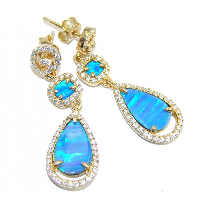 Ocean Blue Japanese Fire Opal Gold plated over Sterling Silver earrings