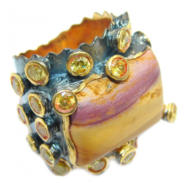 Gorgeous Style AAA Mookaite Jasper, Gold Plated, Rhodium Plated Sterling Silver Ring s. 7 1/2