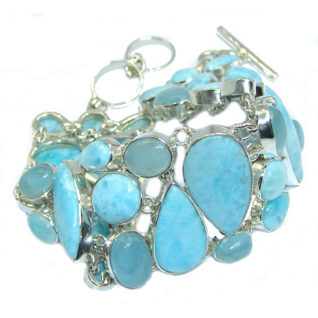 Ocean Beauty AAA Blue Larimar & Aquamarine Sterling Silver Bracelet