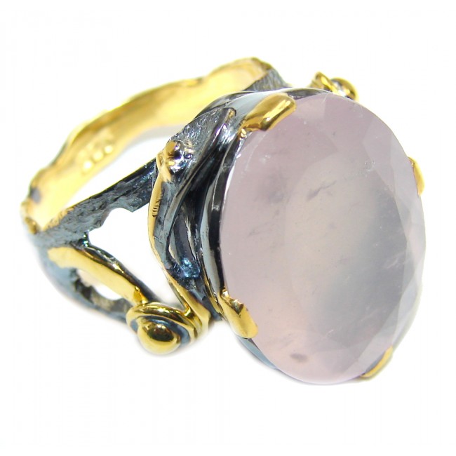 Amazing Rose Quartz Gols Rghodium plated over Sterling Silver ring s. 8 1/4