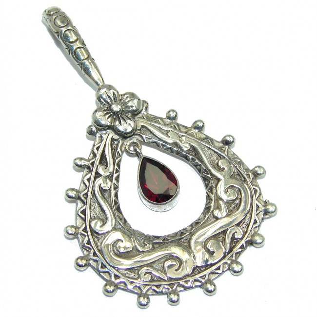 Amazing - Bali Handcrafted - Red Garnet Sterling Silver Pendant