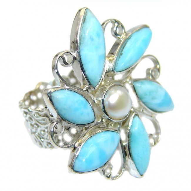Sublime quality Blue Larimar Sterling Silver Cocktail Ring size 8
