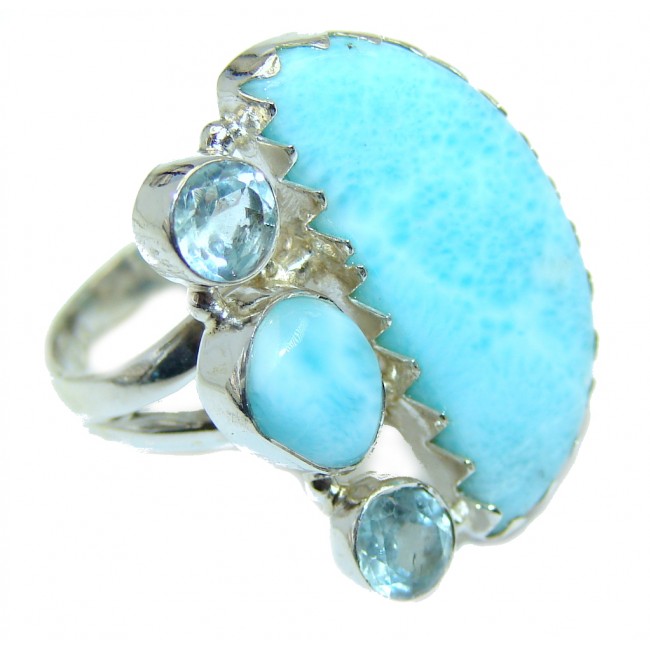 Genuine AAA Blue Larimar Blue Topaz Sterling Silver Ring s. 7 1/2