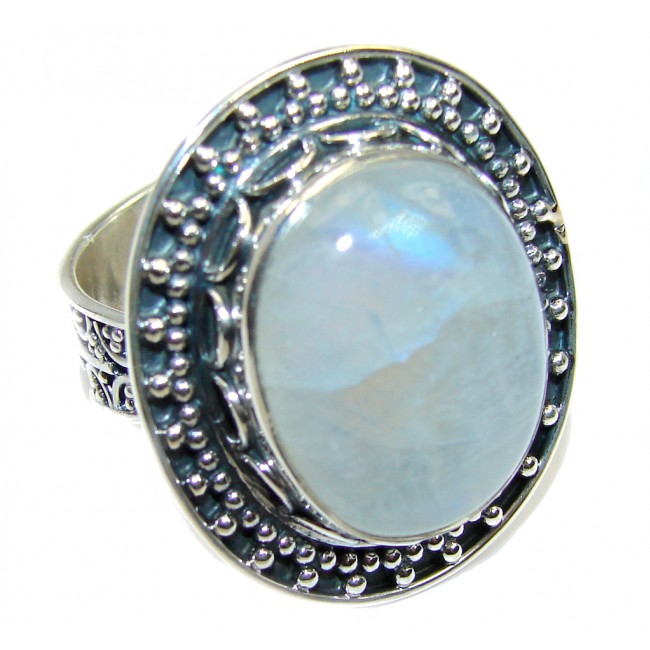 Fire Moonstone Sterling Silver ring size adjustable