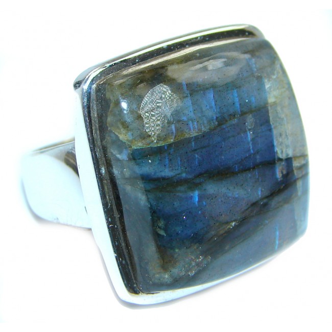 Blue Aura AAA Fire Labradorite Sterling Silver ring size 8