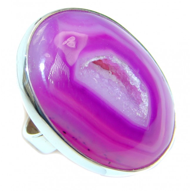 Pink Druzy Agate Sterling Silver handmade Ring s. 7