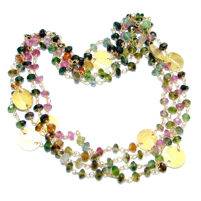 Amazing Lights Watermelon Tourmaline Gold over Sterling Silver handmade necklace