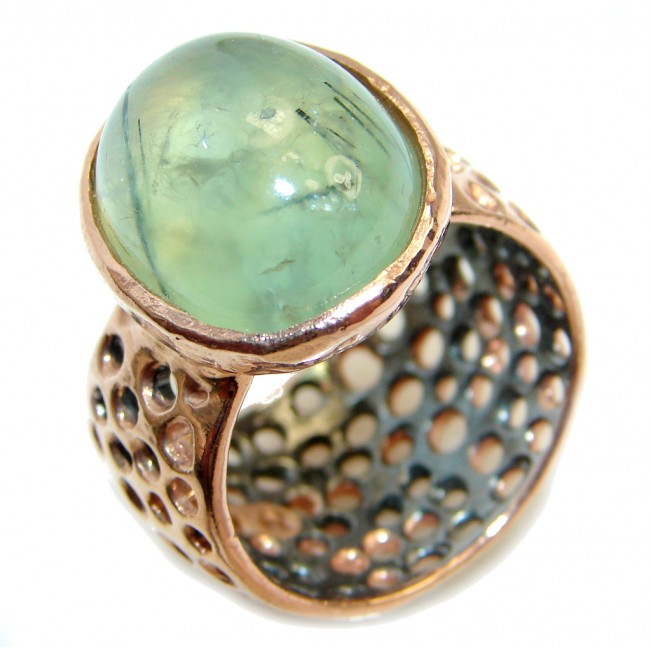 AAA+ Green Moss Prehnite Rose Gold plated over Sterling Silver ring; s. 10 1/2