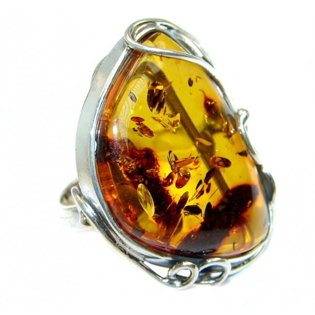 Huge Genuine Baltic Polish Amber Sterling Silver Ring size 9 3/4