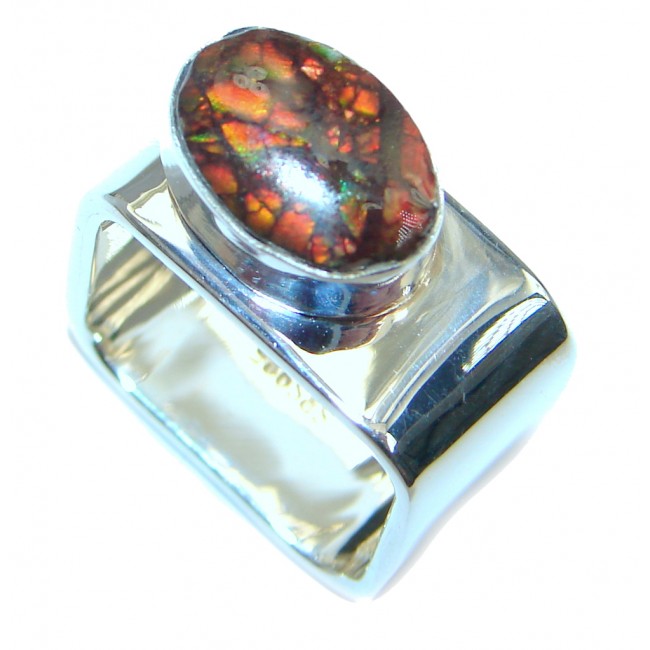 Rainbow Fire AAA Ammolite Sterling Silver ring s. 6 1/2