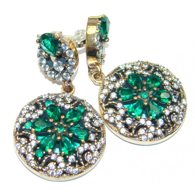 Great Victorian Style created Emerald Ruby Sterling Silver earrings
