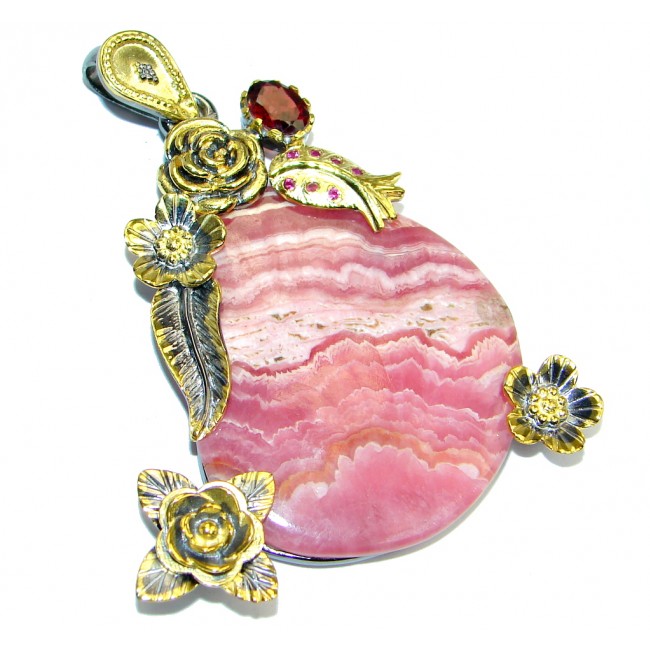 Vintage Design AAA Rhodochrosite Gold plated over Sterling Silver Pendant
