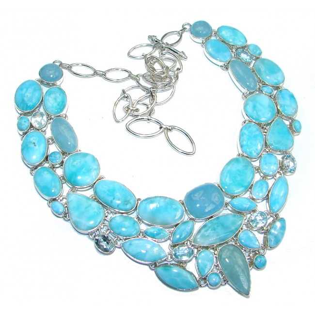 Chunky Caribbean Style AAA+ Blue Larimar Aquamarine Sterling Silver handcrafted necklace