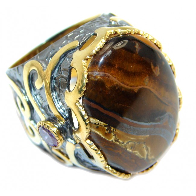 Golden Tigers Eye Gold Rhodium plated over Sterling Silver ring s. 8 1/2