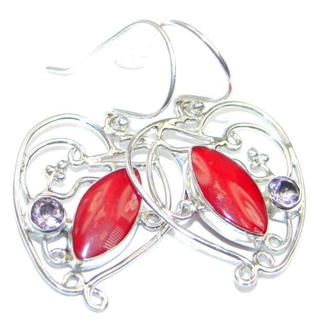 Deep Love Red Fossilized Coral Sterling Silver handcrafted earrings
