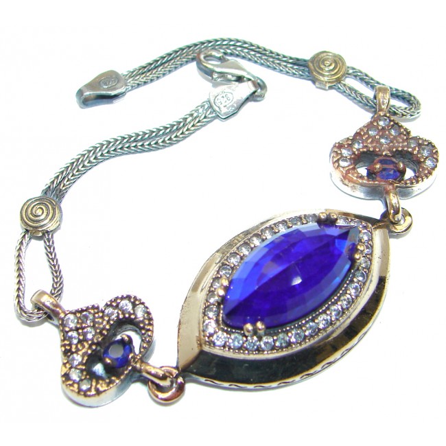 Victorian Style created Sapphire & White Topaz copper over Sterling Silver Bracelet