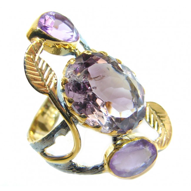 Genuine Amethyst Rhodium Gold plated over Sterling Silver ring size 7