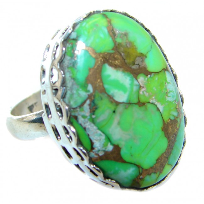 Simple Green Turquoise Sterling Silver handmade Ring s. 8