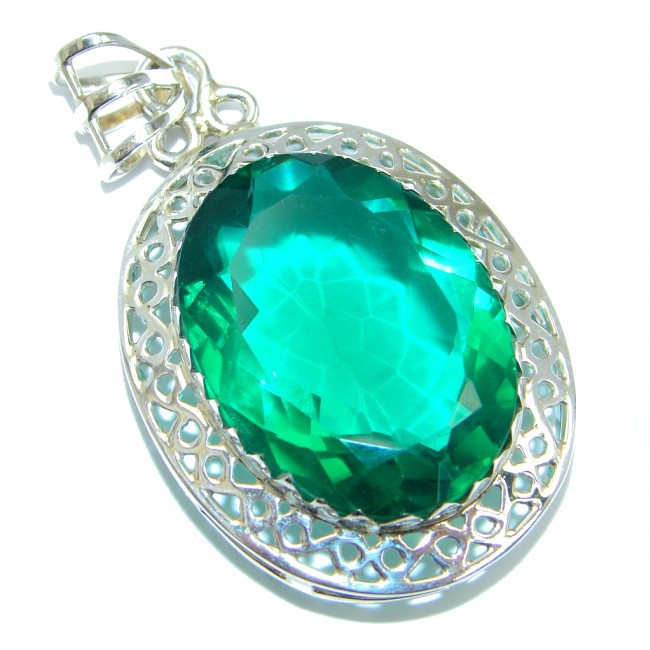 Created Emerald Sterling Silver handcrafted Pendant