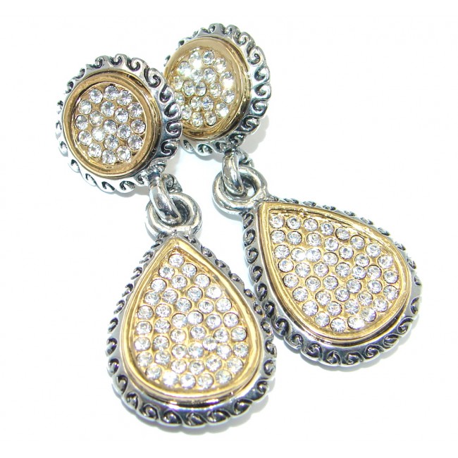 Exclusive White Topaz Two Tones Sterling Silver earrings