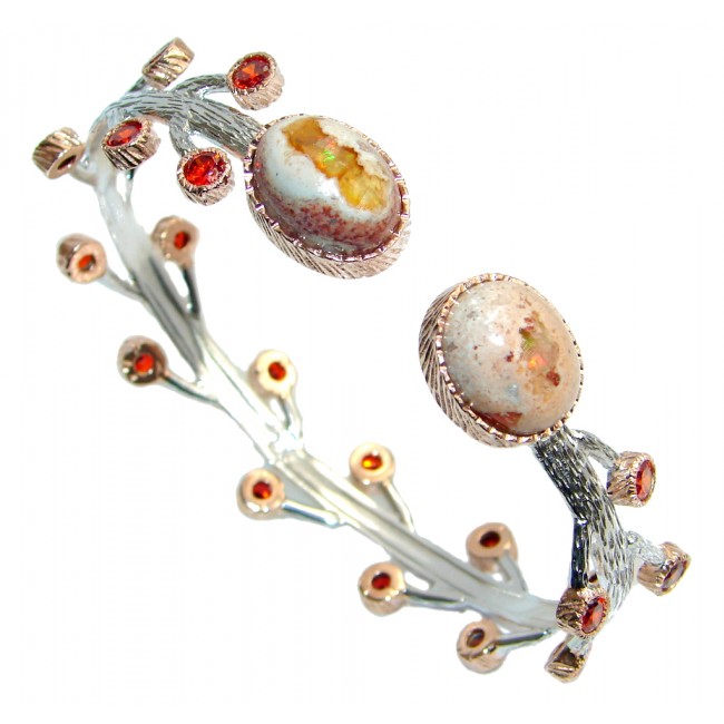 Mexican Fire Opal Garnet Rose Gold plated over Sterling Silver Bracelet / Cuff