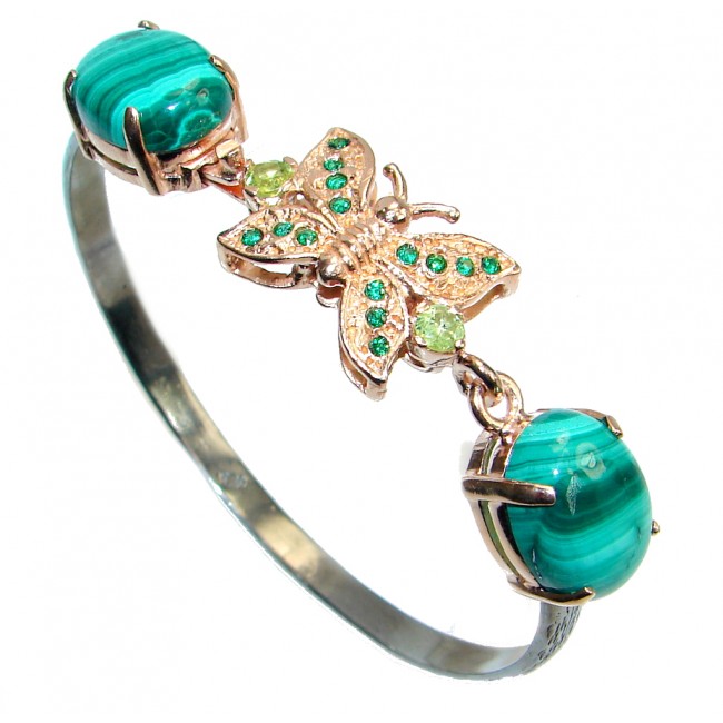 Natural Malachite Gold Rhodium plated over Sterling Silver handcrafted Bracelet / Cuff