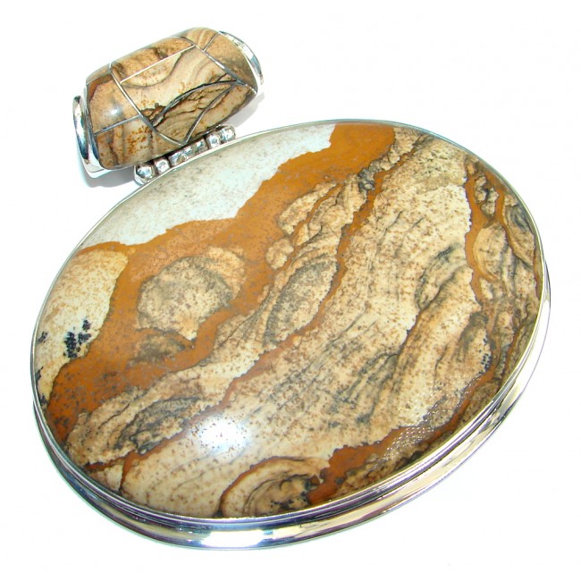 Huge Incredible natural pattern AAA Picture Jasper Sterling Silver handcrafted Pendant