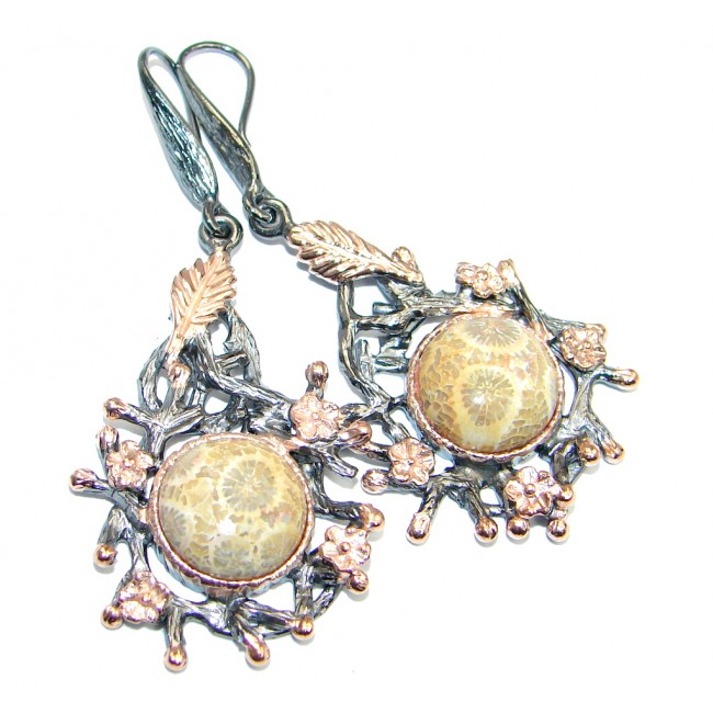 Genuine Fossilized Coral Rose Gold plated over Sterling Silver earrings