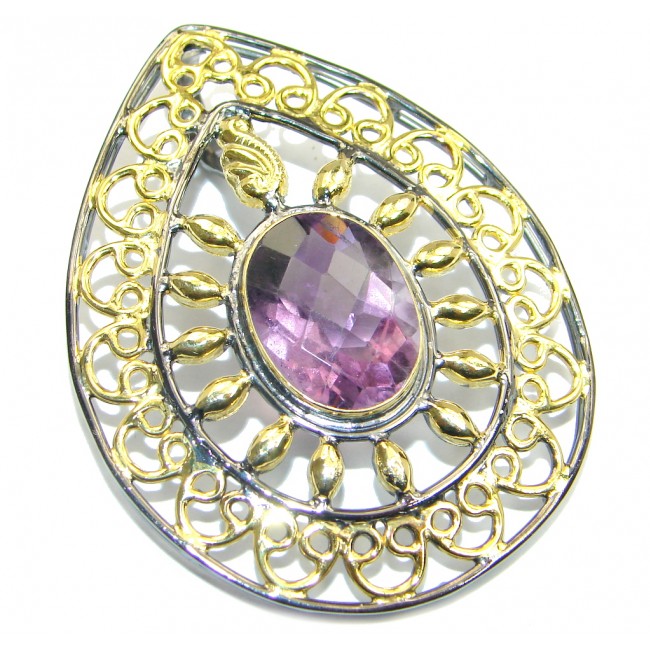 Vintage Style Amethyst Gold Rhodium plated over Sterling Silver Pendant