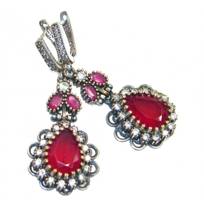 Victorian Style created Red Ruby copper over Sterling Silver earrings