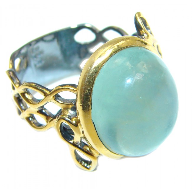 Natural Apatite Gold Rhodium plated over Sterling Silver handmade ring s. 7
