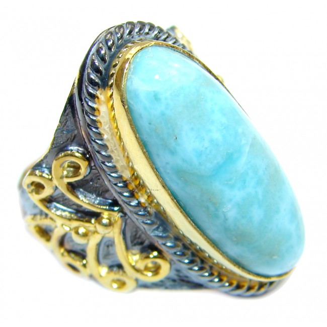 Genuine Larimar Blue Topaz Rose Gold Rhodium plated Sterling Silver handmade Ring size 6 1/4