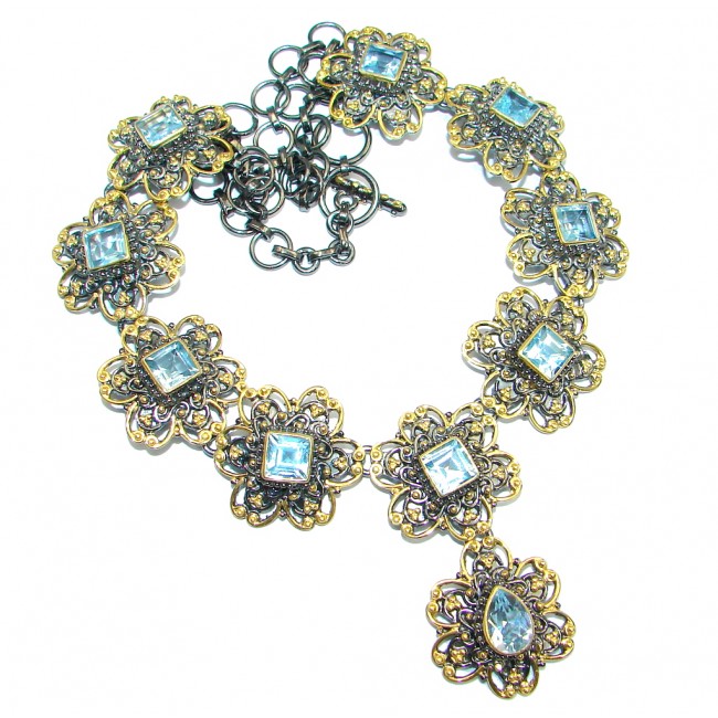 Swiss Blue Topaz Gold Rhodium plated over Sterling Silver handcrafted necklace