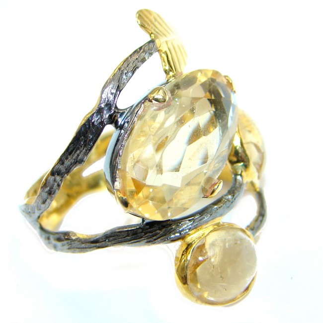 Large Natural Citrine Rose Gold plated over Sterling Silver ring size 7 1/2