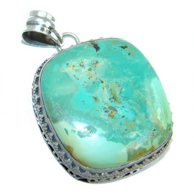 Carico Lake Lime Green Turquoise Sterling Silver handmade Pendant