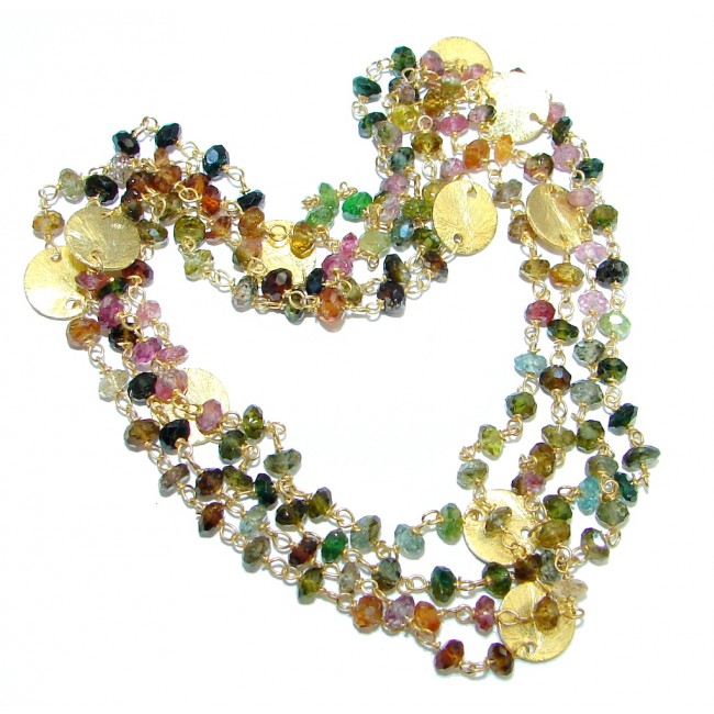 38 inches Genuine Watermelon Tourmaline Gold plated over Sterling Silver handmade necklace