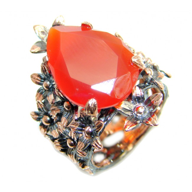 Huge Genuine Carnelian Rose Gold plated over Sterling Silver Ring 7