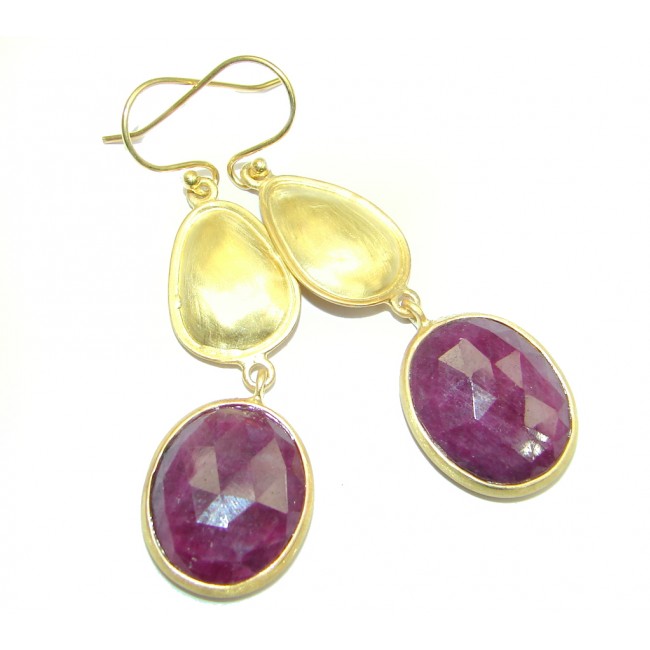 Luxury Red Ruby Gold plated over Sterling Silver handmade earrings