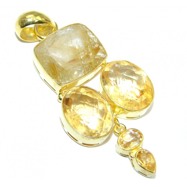 Himalayan Treasure Golden Rutilated Quartz Gold plated over Sterling Silver Pendant