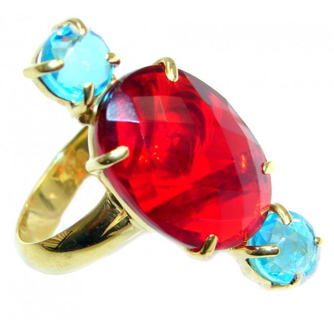 Simulated multigem Sterling Silver plated with gold ring size adjustable