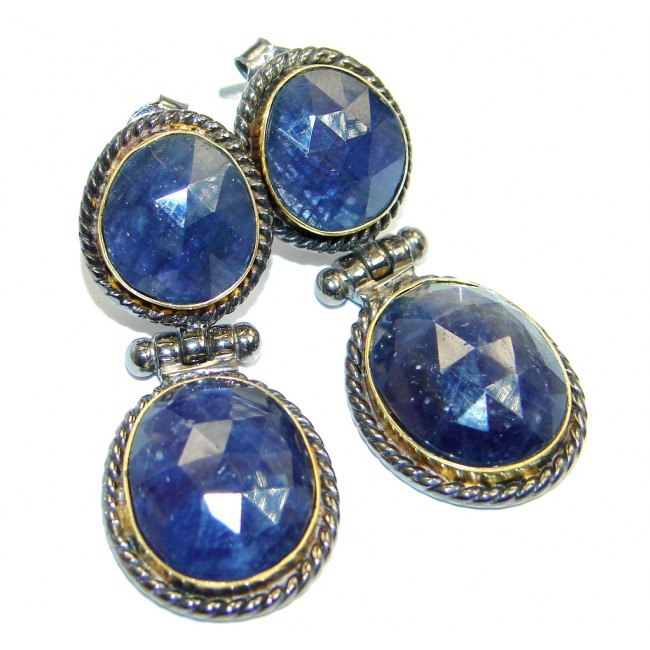 Trendy Fashion Sapphire Two Tones Sterling Silver handmade studs earrings