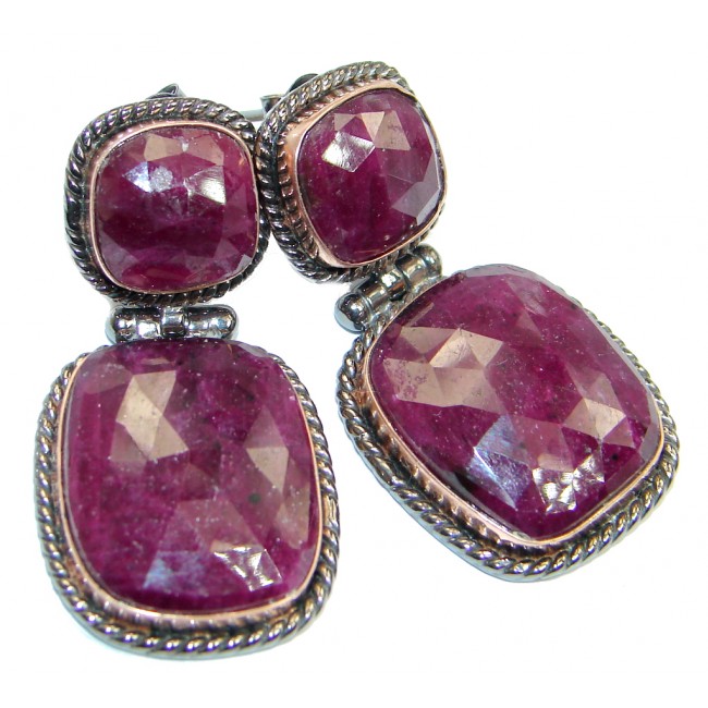 Trendy Fashion Ruby Gold Rhodium plated over Sterling Silver handmade earrings
