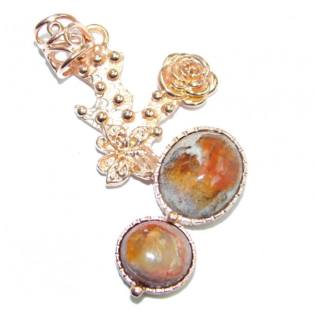 Mexican Fire Opal Oxidized Gold plated over Sterling Silver handmade Pendant