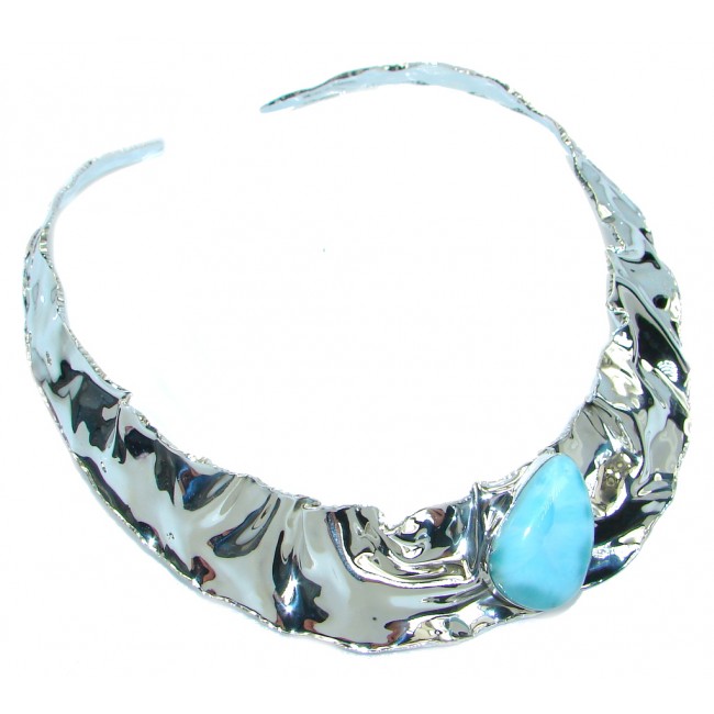 Gallery Piece Natural Larimar Hammered Sterling Silver necklace Choker