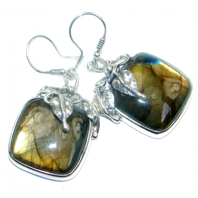Vintage Design Blue Fire Labradorite Sterling Silver handmade earrings