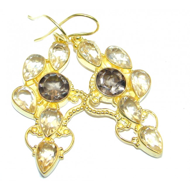 Amazing genuine Smoky Topaz Gold plated over Sterling Silver Earrings