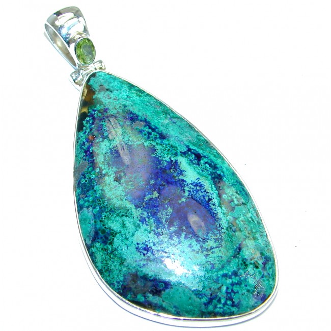Big Blue Azurite Peridot Sterling Silver handcrafted Pendant